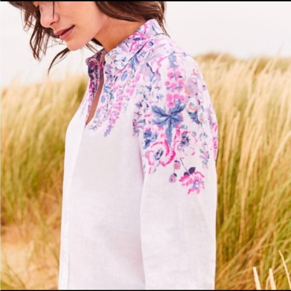 NWT Joules Jeanne Print Floral Linen Button Down Shirt 6 - Picture 2 of 9